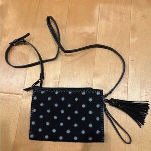 Sondra Roberts Pom Pom Crossbody Felted Purse Wristlet black gray